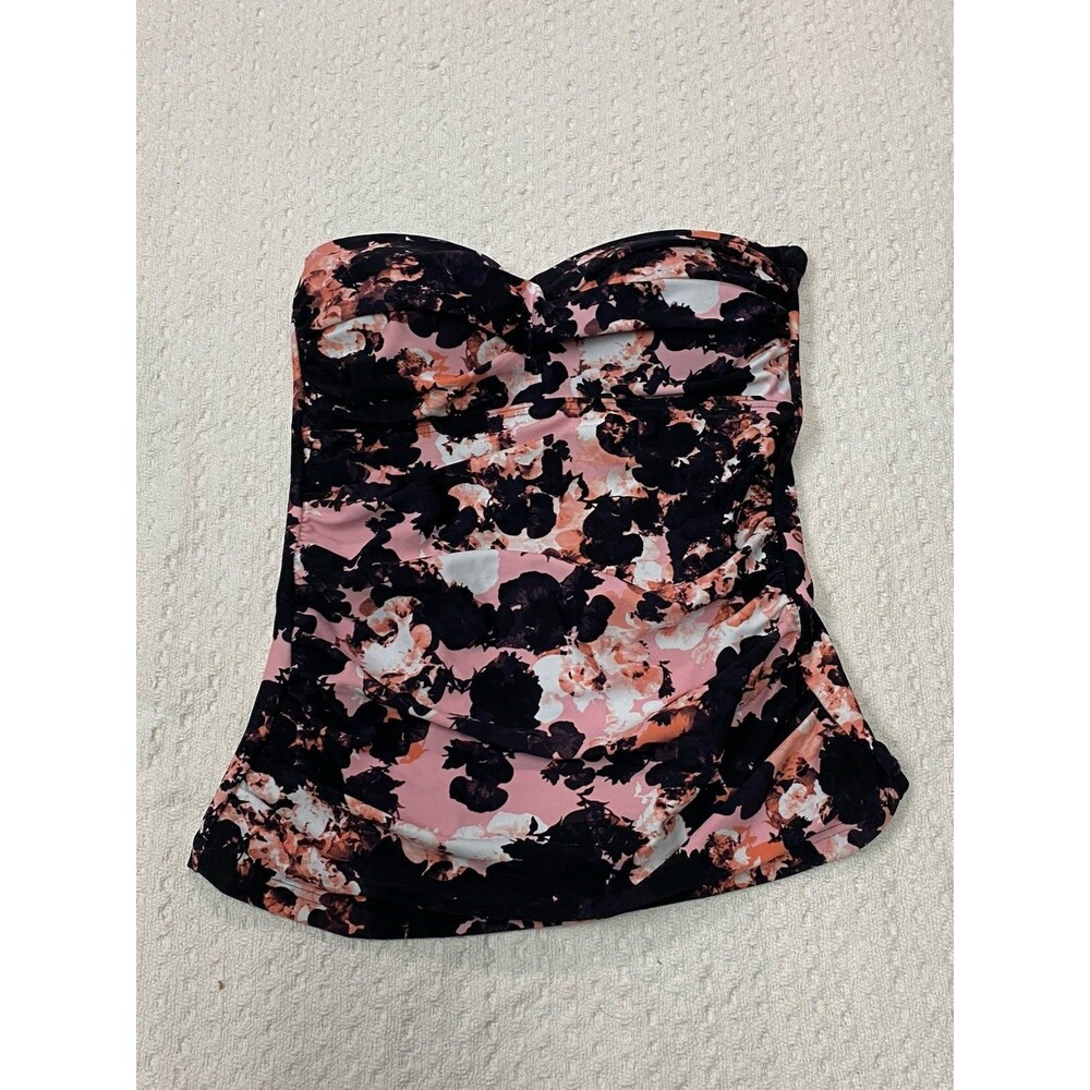 Unbranded Women's Tankini Top with Removable Straps Size Small Black Pink Floral
